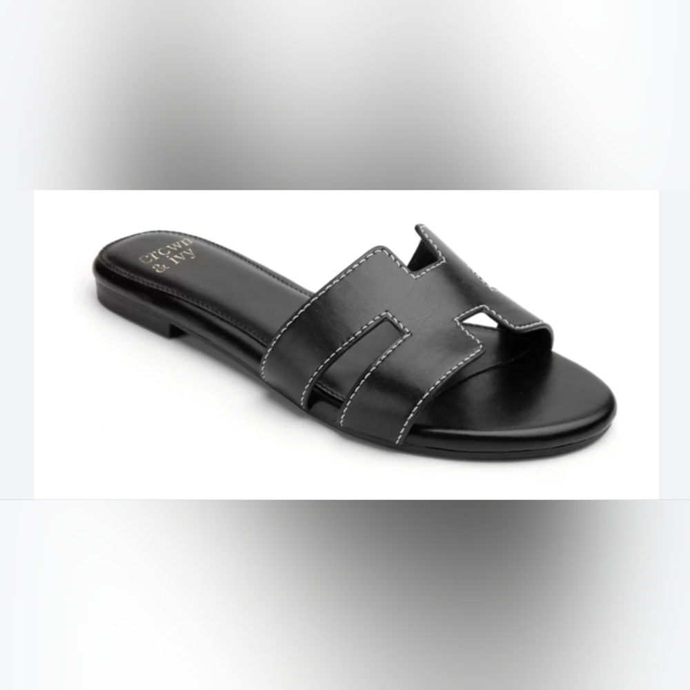 Crown & Ivy Raven H Band Sandals In Black, Size 7